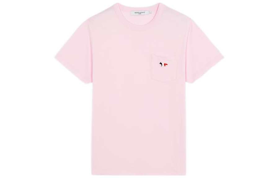 Maison Kitsune T Shirts Women's Pink Crew Neck Moderate Straight Fit