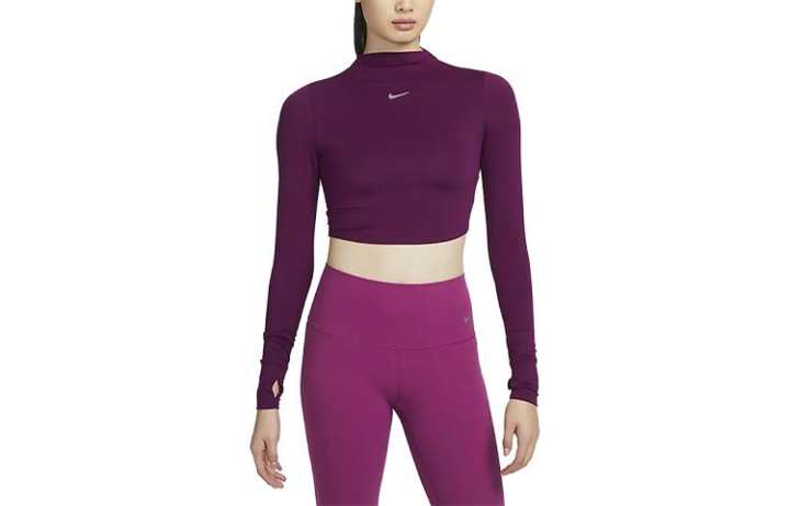 Nike Nike T Shirts Women's Bordeaux Burgundy Half Turtleneck Moderate Straight Fit
