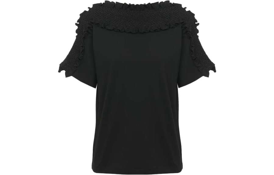 See By Chloe T Shirts Women's Black Boat Neck Moderate Straight Fit