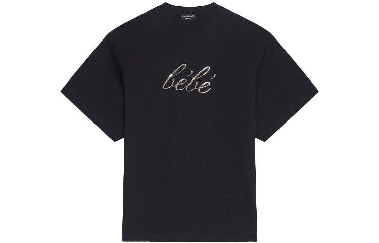 Balenciaga SS22 Sequins Letter Logo Crew Neck Short Sleeved T Shirt T Shirt Women's Black Loose Fit