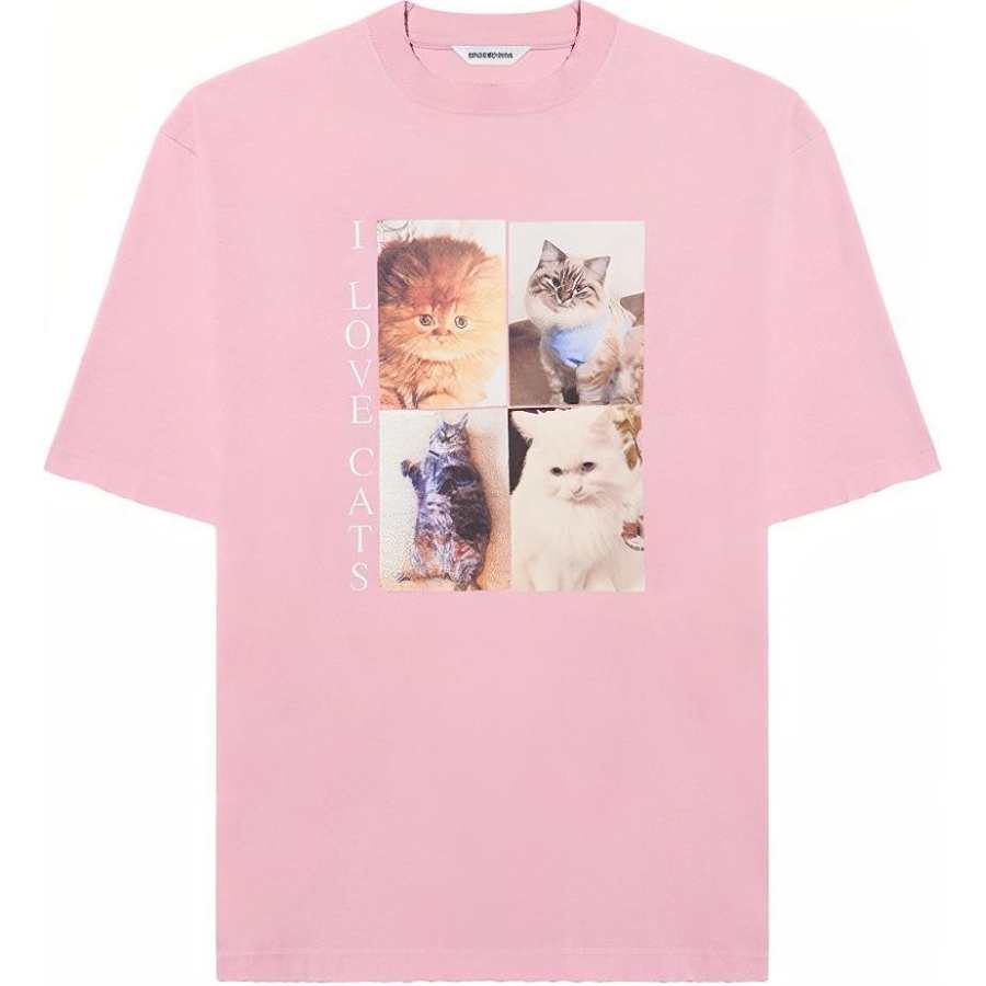Balenciaga Print Drop Shoulder Sleeve T Shirt Women's Pink