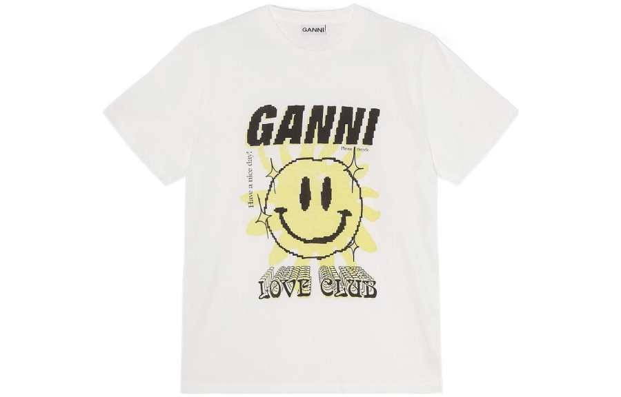 GANNI T Shirts Women's White Crew Neck Moderate Straight Fit