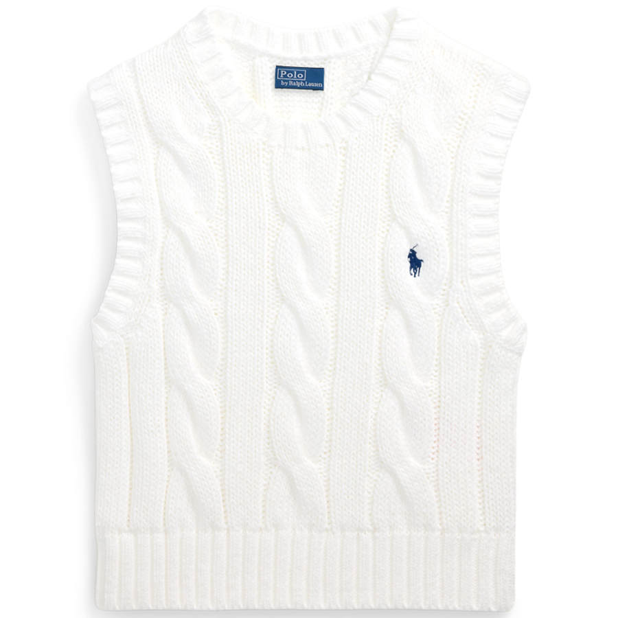 Polo Ralph Lauren Cable Knit Cotton Sweater Vest Wcf White