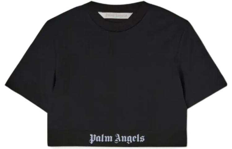 PALM ANGELS Women's Logo Tape Cropped T Shirt Black/White
