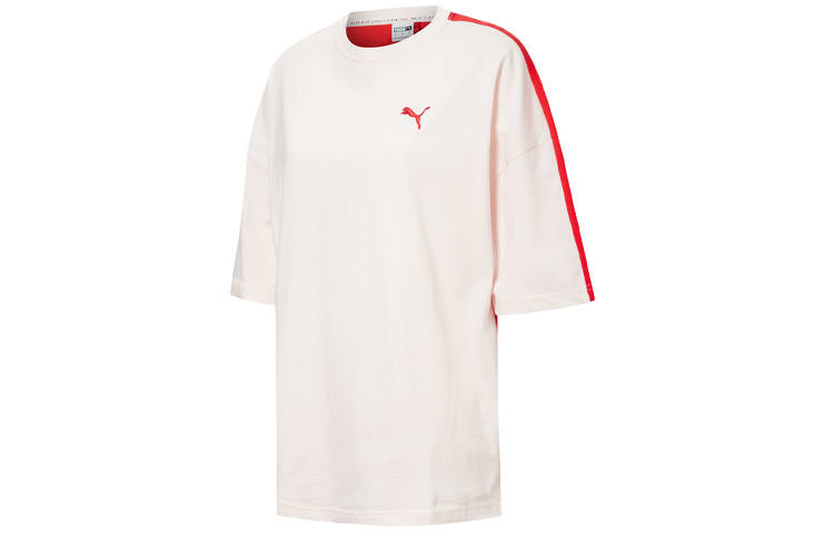 PUMA T Shirts Women's Pink Crew Neck Moderate Straight Fit