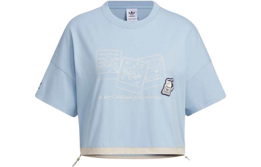 Adidas Originals T Shirts Women's Blue Crew Neck Moderate
