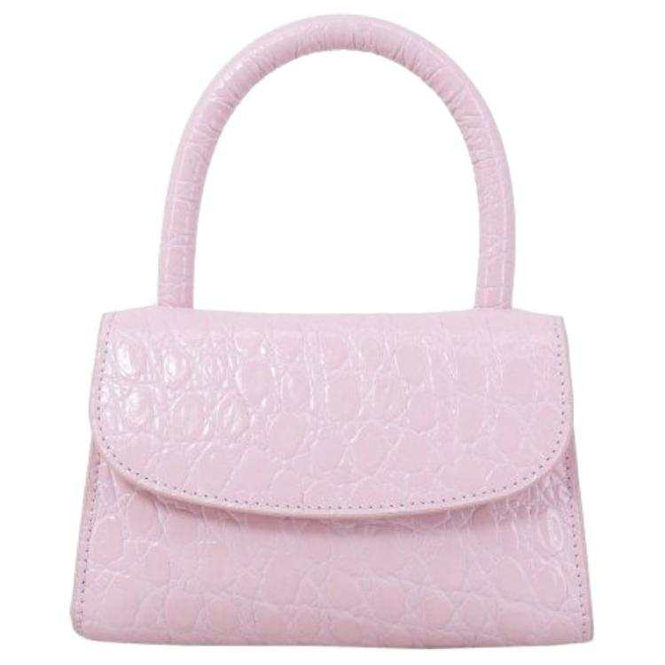 By Far Mini Croco Cow Leather Flap Bag, Shoulder Bag, Crossbody Bag, Handbag Small Women's Pink