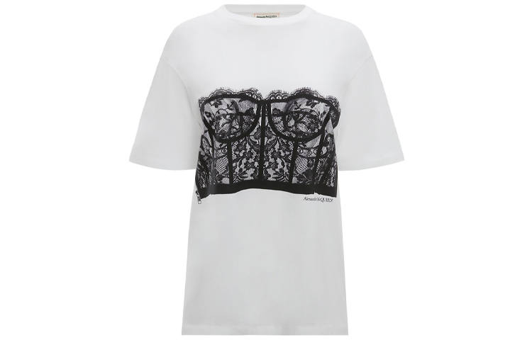Alexander McQueen Lace Corset Crewneck T-Shirt