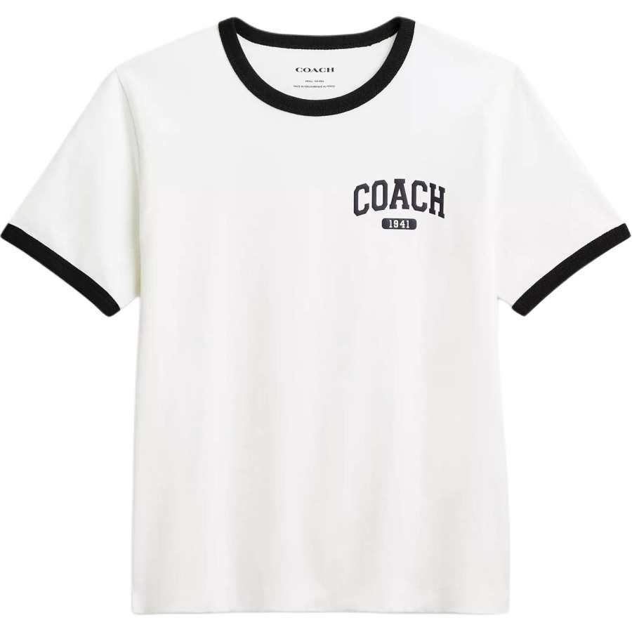 COACH SS25 Crew Neck Color Block Trim Short Sleeved T Shirt Women's White
