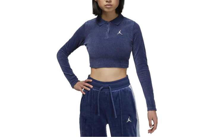Jordan Jordan Crop Tops Women's Marine Blue Polo Collar Moderate