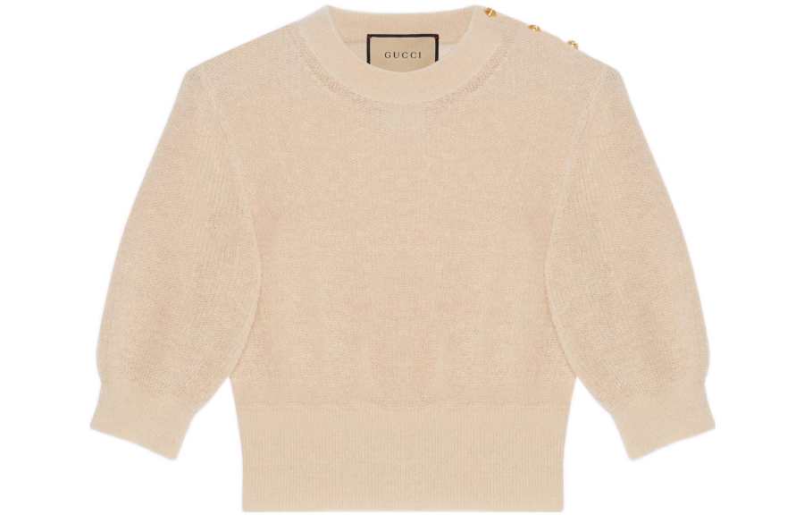 GUCCI 【Previous Season】fine-knit puff-sleeve T-shirt