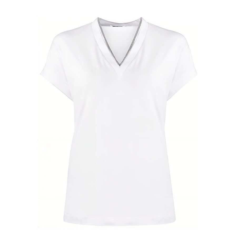 Brunello Cucinelli Embellished V Neck T Shirt