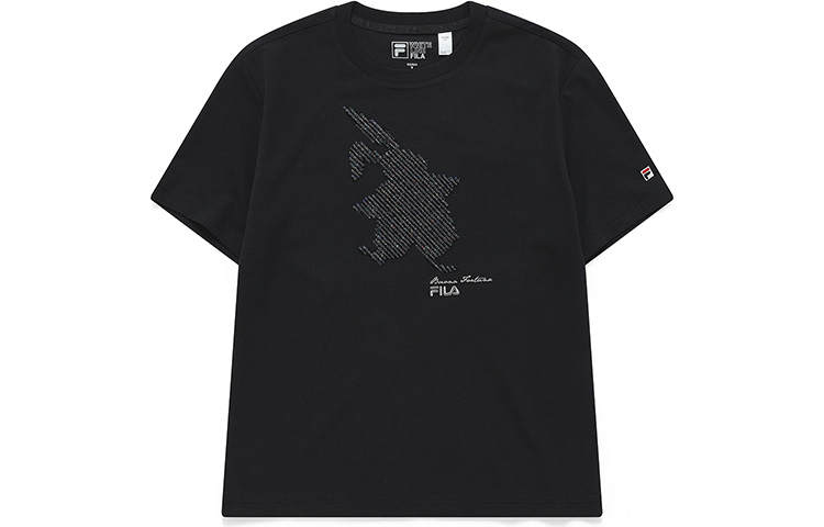 FILA T Shirts Women's Jet Black Crew Neck Moderate Straight Fit