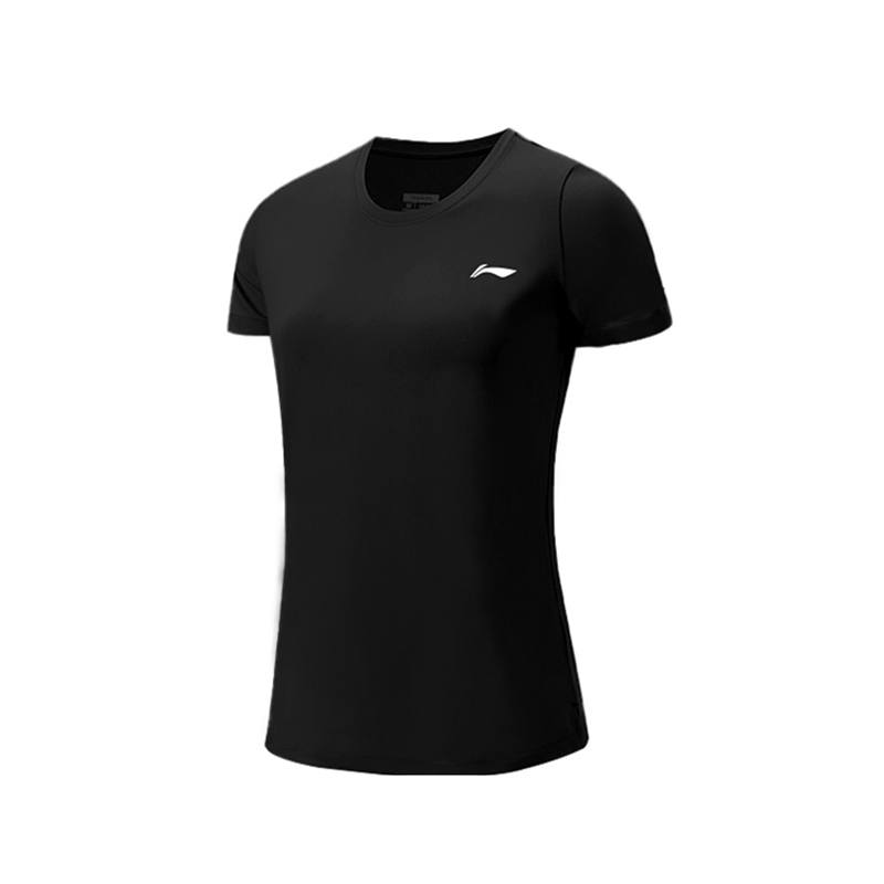 Li-Ning Li Ning T Shirts Women's Black Crew Neck Moderate Straight Fit