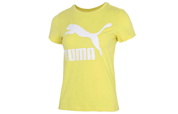 PUMA T Shirts Women's Yellow Crew Neck Moderate Other