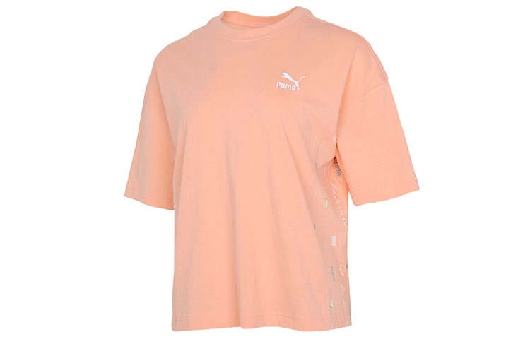 PUMA T Shirts Women's Apricot Red Crew Neck Moderate Straight Fit