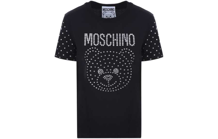 MOSCHINO T Shirts Women's Black Crew Neck Moderate Straight Fit