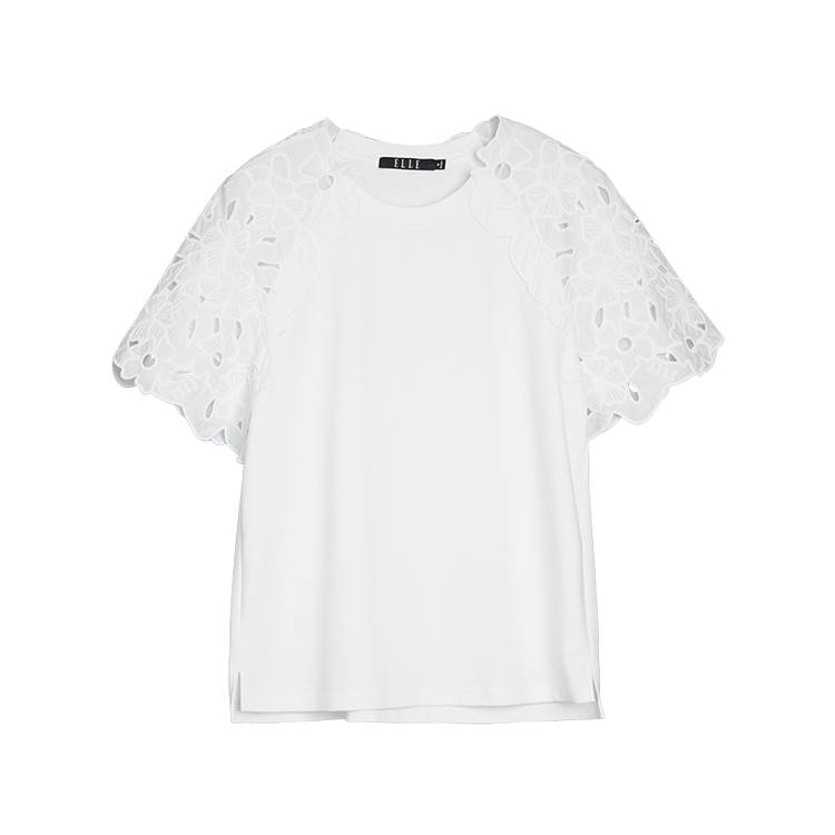 ELLE T Shirts Women's White Crew Neck Moderate Straight Fit
