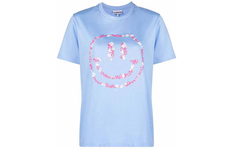GANNI T Shirts Women's Blue Crew Neck Moderate Straight Fit