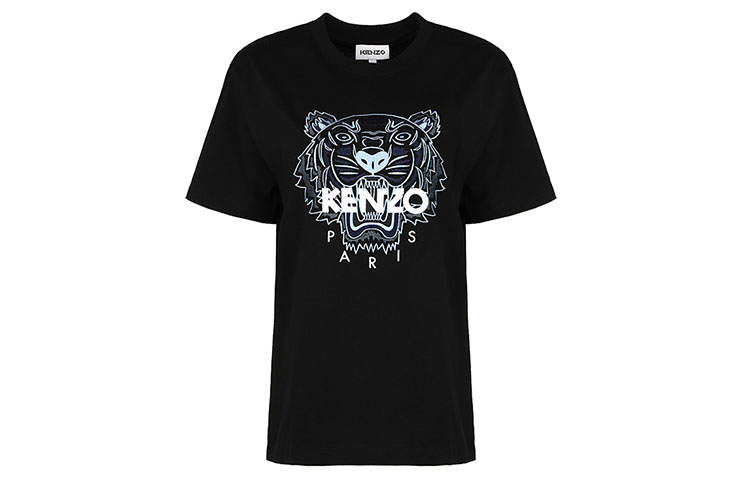 KENZO Classic Tiger Head T Shirts Women's Black Crew Neck Moderate Straight Fit