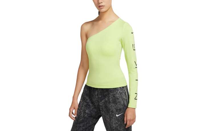 Nike Nike Sportswear T Shirts Women's Light Lemon/Black Asymmetrical Collar Moderate Other