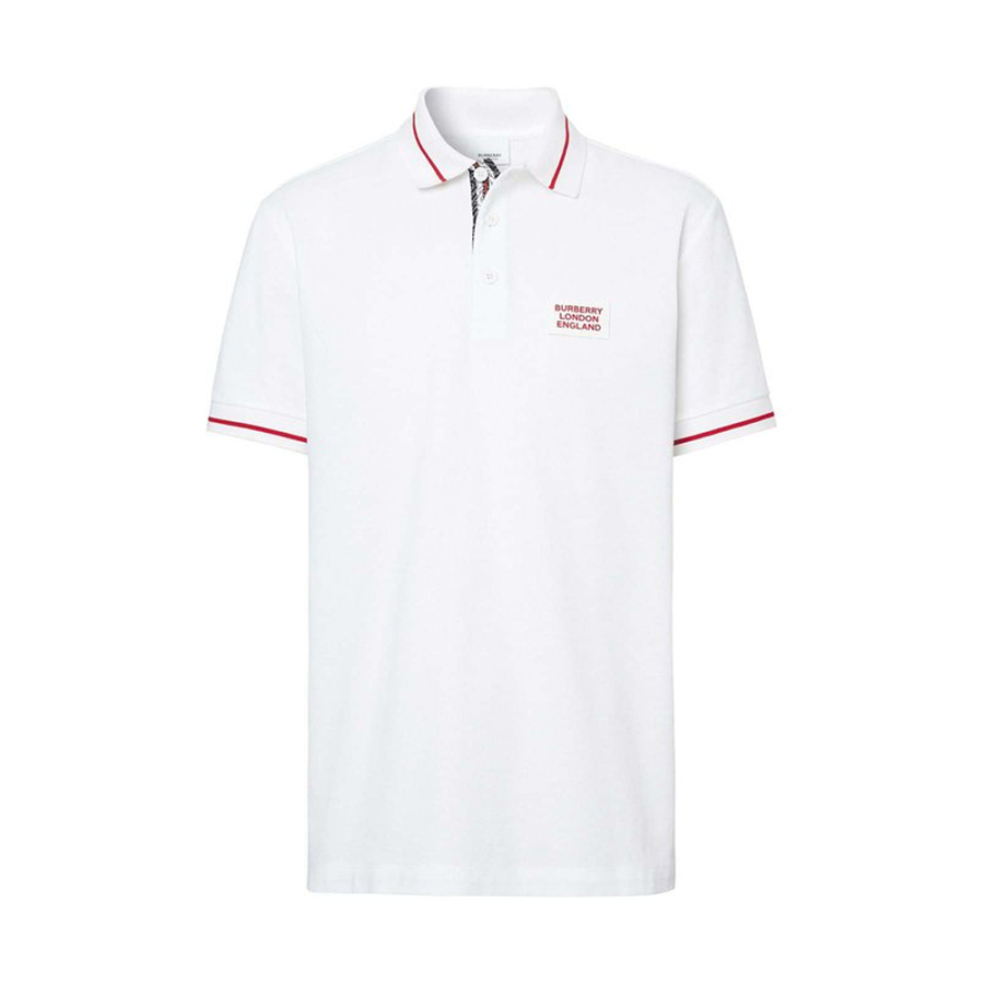Burberry Men Logo Embroidered Short Sleeve Polo Shirt White
