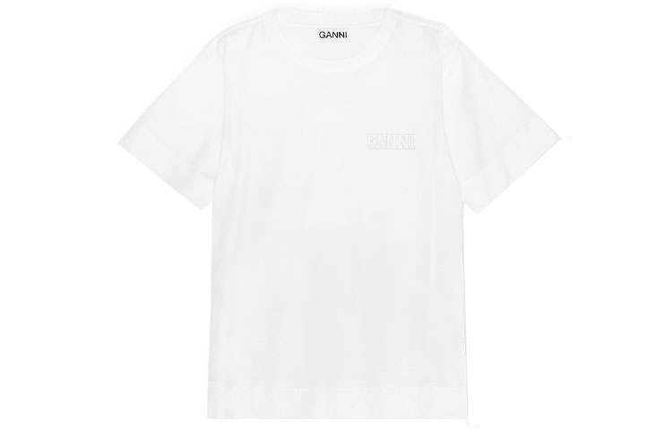 GANNI T Shirts Women's White Crew Neck Thin Straight Fit