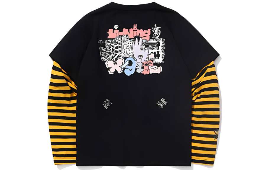 Li-Ning Li Ning X Girl Sports Fashion Collection T Shirts Women's Black Crew Neck Moderate Straight Fit