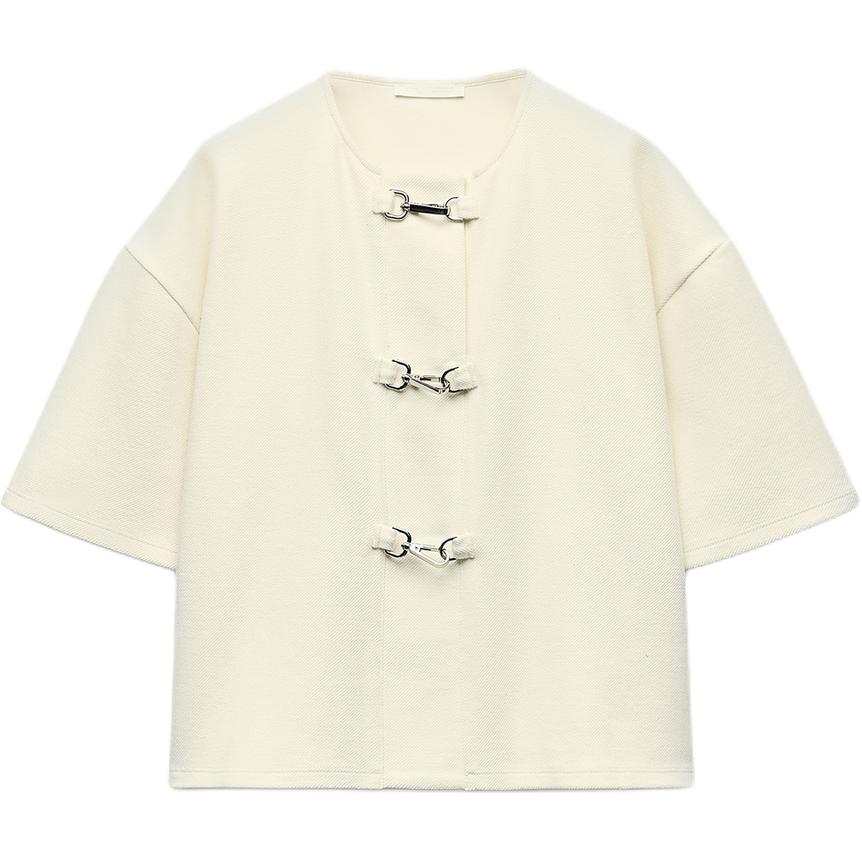 ZARA Drop Shoulder Sleeve T Shirt Women's Raw White