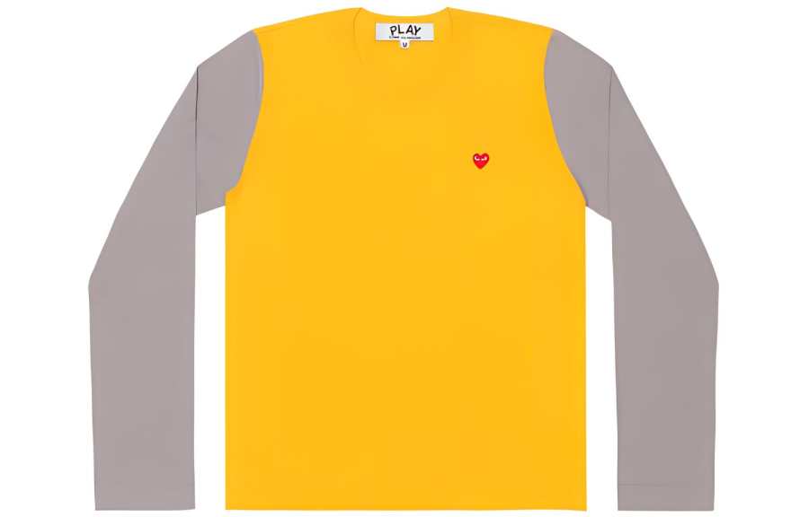 CDG Play T Shirts Women's Yellow Gray Multicolor Crew Neck Moderate
