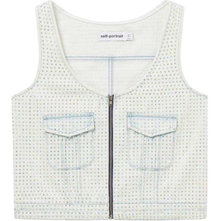 Self-portrait Self portrait Tank Top Women's Light Denim Blue