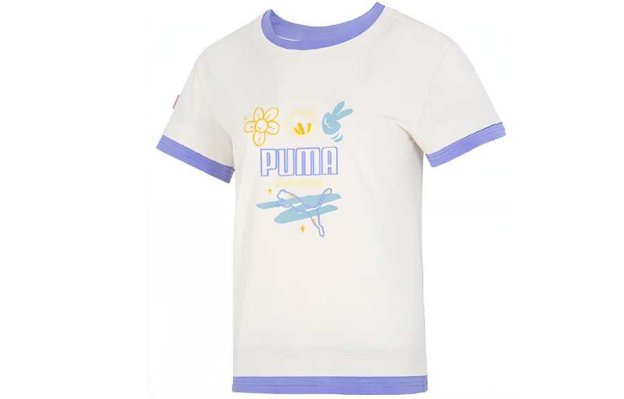 PUMA T Shirts Women's White Crew Neck Moderate Mock Two Piece
