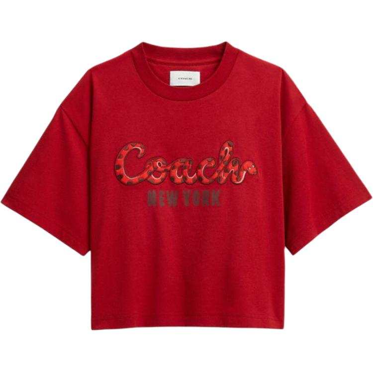 COACH T Shirts Women's Red Crew Neck Moderate
