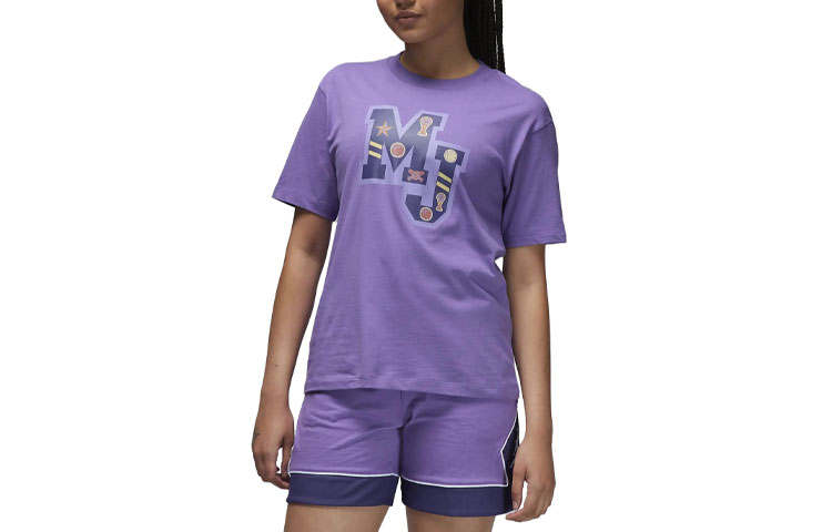 Jordan Jordan T Shirts Women's Purple Crew Neck Moderate Straight Fit