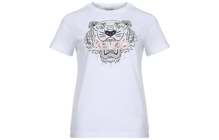 KENZO Classic Tiger Head T Shirts Women's White Crew Neck Moderate Straight Fit