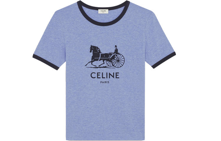CELINE T Shirts Women's Blue Crew Neck Moderate Straight Fit