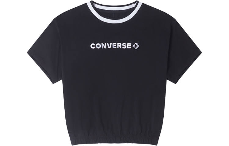 Converse Converse Crop Tops Women's Black Crew Neck Moderate