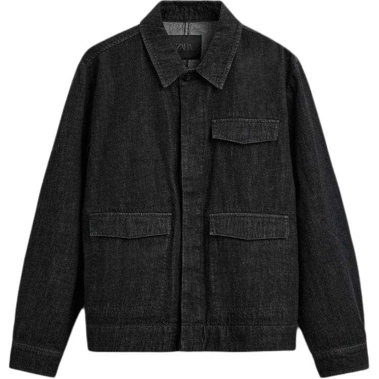 ZARA ZARA Denim Jackets Men's Black Lapel Moderate
