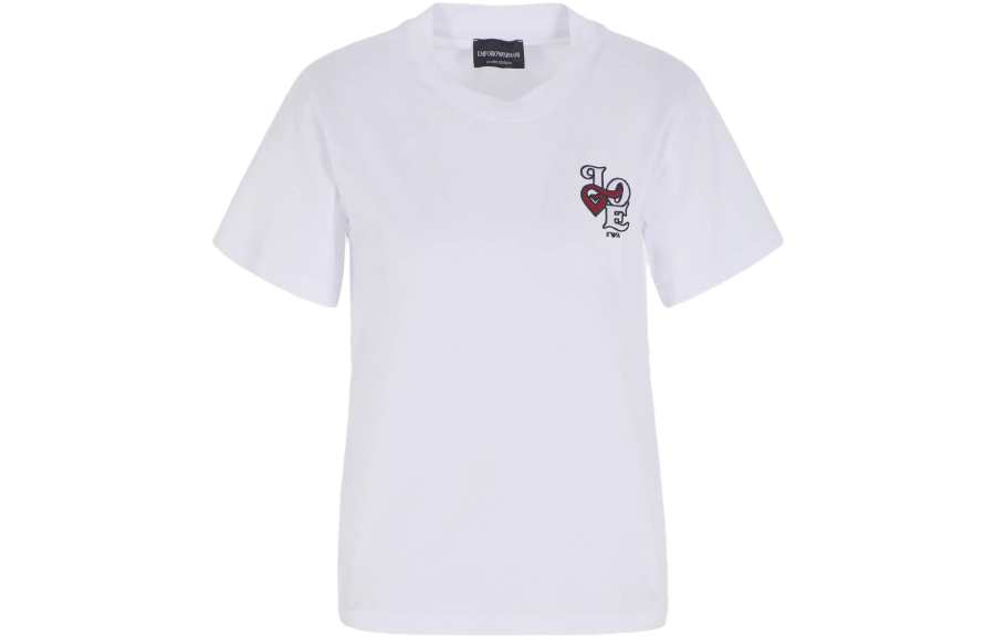 EMPORIO ARMANI Qixi Festival Limited Collection T Shirts Women's White Crew Neck Moderate Straight Fit