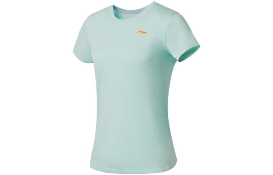 Li-Ning Li Ning Running Collection T Shirts Women's Soft Aqua Blue Crew Neck Moderate Straight Fit
