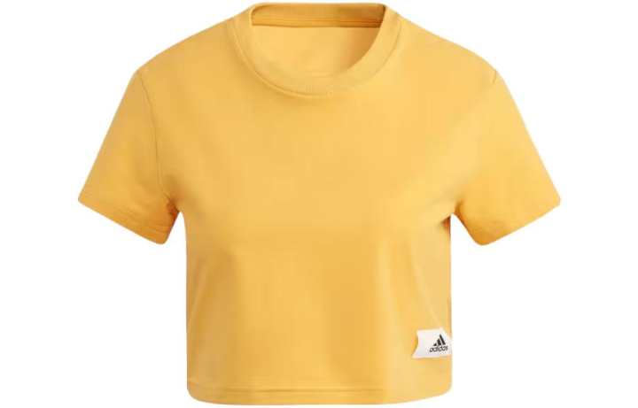 Adidas Adidas Lounge Crop Tops Women's Yellow Crew Neck Moderate