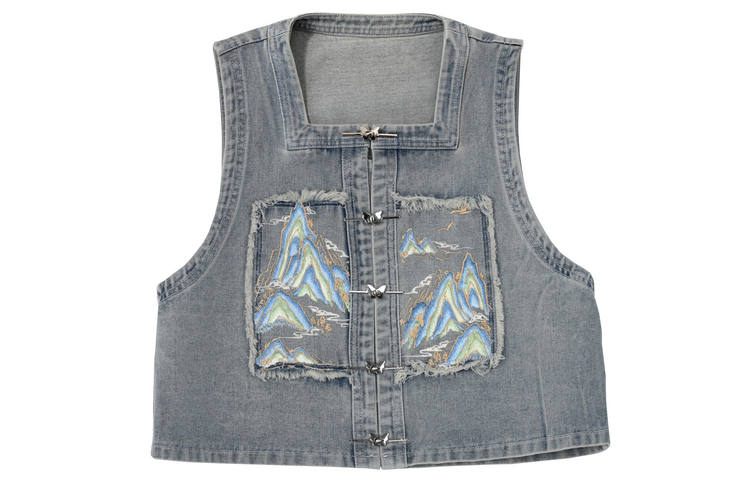 SNBL SNBL Vests Women's Blue Square Collar Moderate Denim