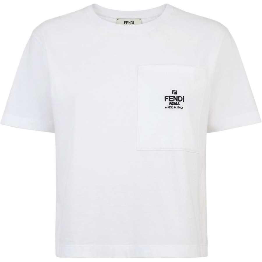 FENDI Logo Embroidered Crewneck T Shirt