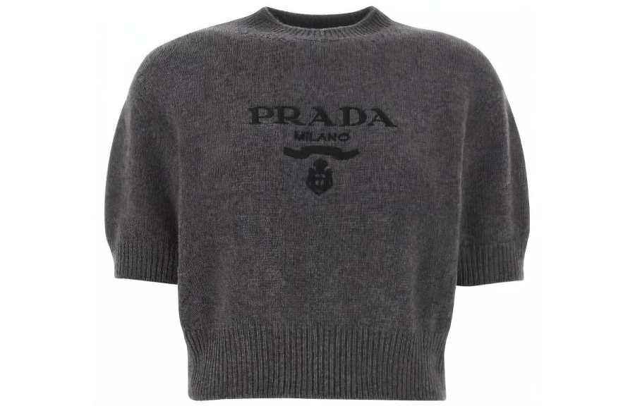 PRADA PRADA Logo-intarsia Cropped Wool Jumper