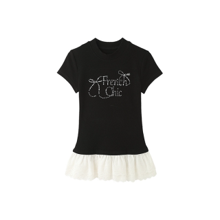 SYEEE WITH U Set in Sleeve T Shirt Women's Black Hot Fixed Rhinestone