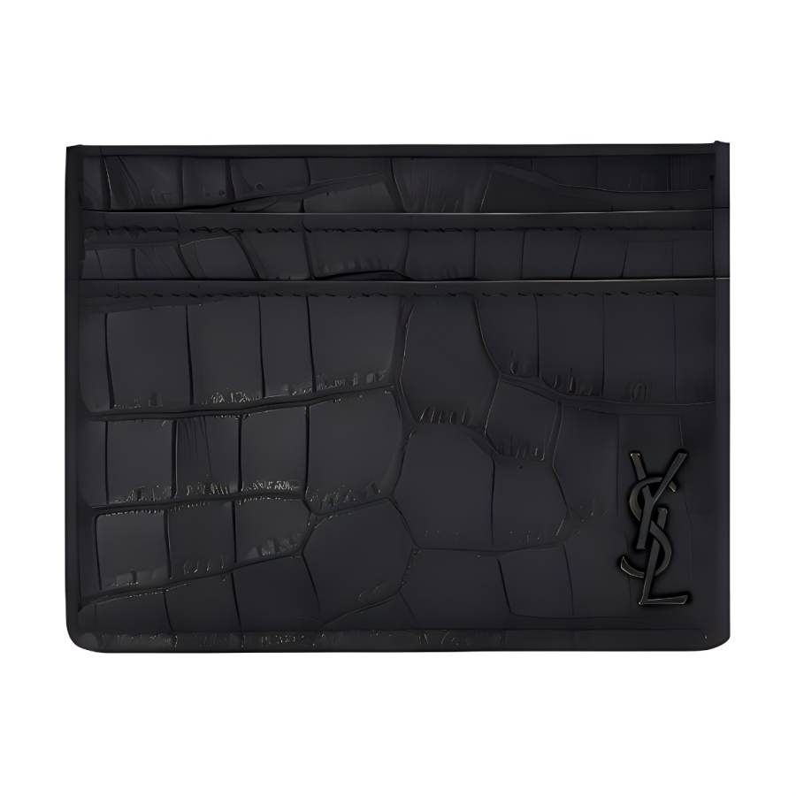 SAINT LAURENT Crocodile Pattern Cow Leather Card Holder Card Holder Men's Black