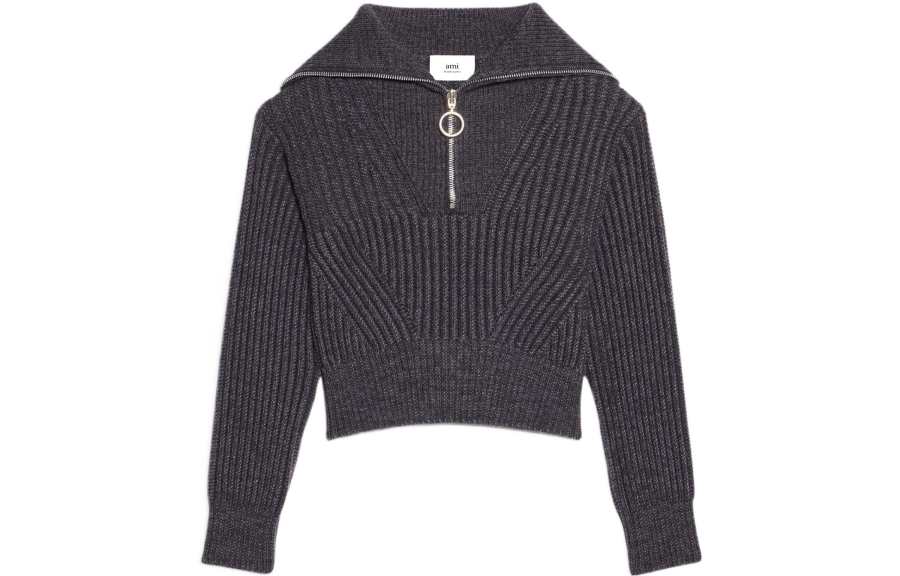 AMIPARIS Ami Ribbed Truck Neck Sweater 'Grey'