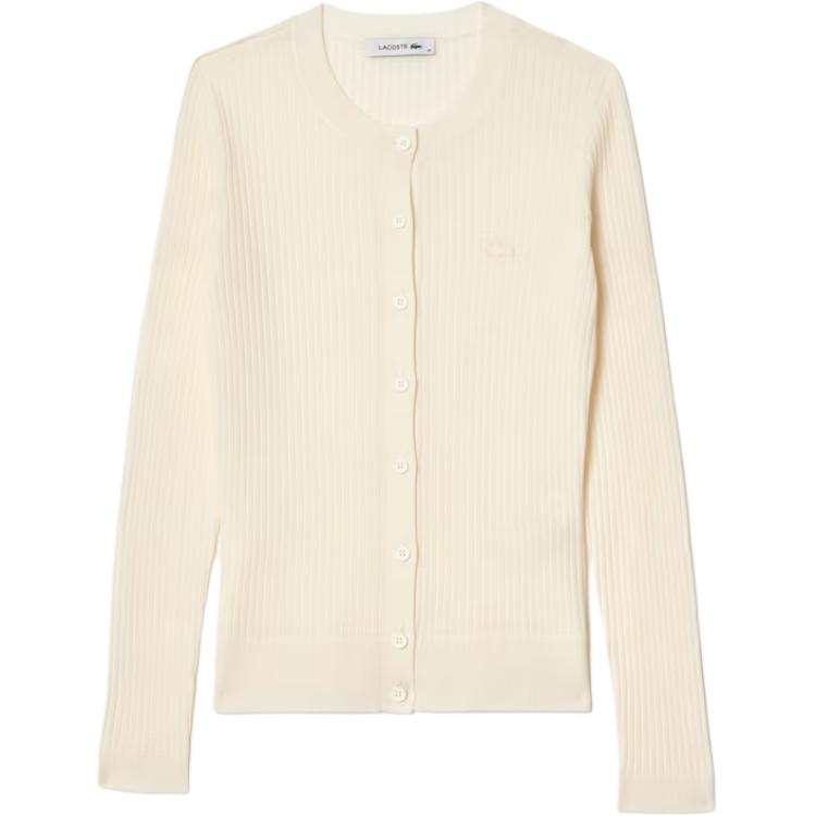 LACOSTE Sweaters Women's White Crew Neck Moderate Cardigan
