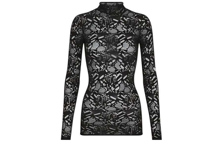 DIOR Quarterly New Products T Shirts Women's Black Turtleneck Moderate Straight Fit