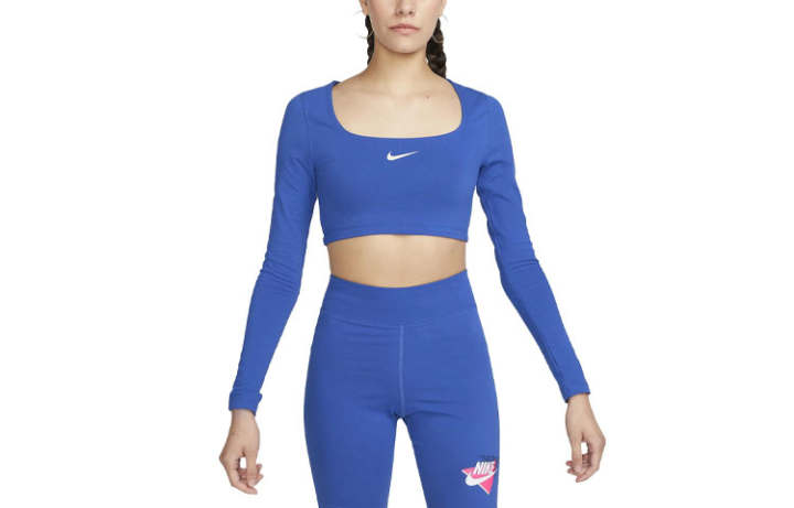 Nike Nike Crop Tops Women's Game Blue Crew Neck Moderate